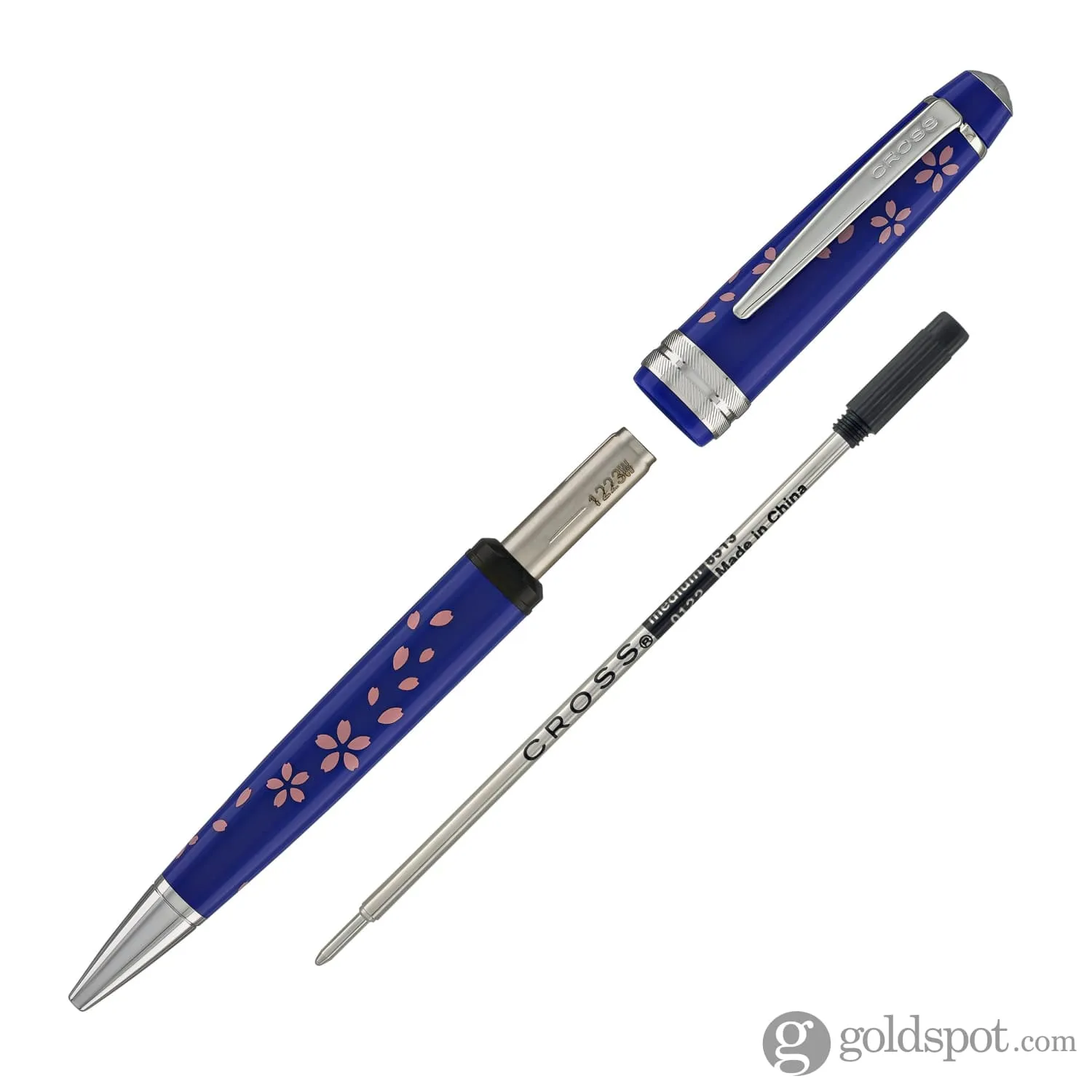 Cross Bailey Light Cherry Blossom Ballpoint Pen in Glossy Blue Resin with Polished Chrome