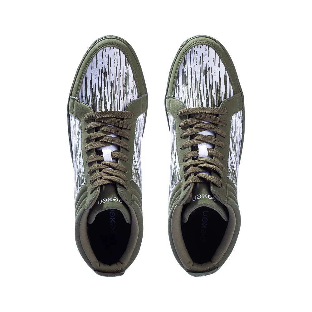 Eeken E1A009 Olive Green Printed Lightweight Ultra Stylish Ankle-Length Casual Shoes For Men