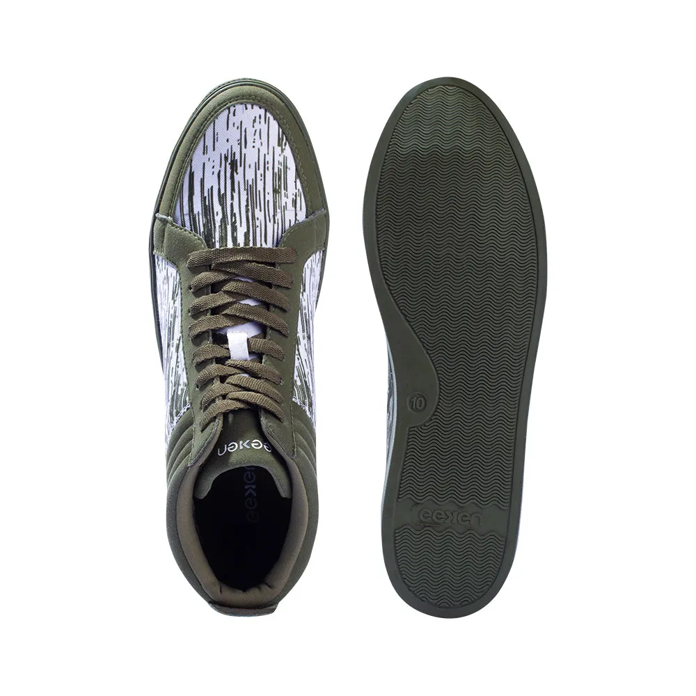 Eeken E1A009 Olive Green Printed Lightweight Ultra Stylish Ankle-Length Casual Shoes For Men