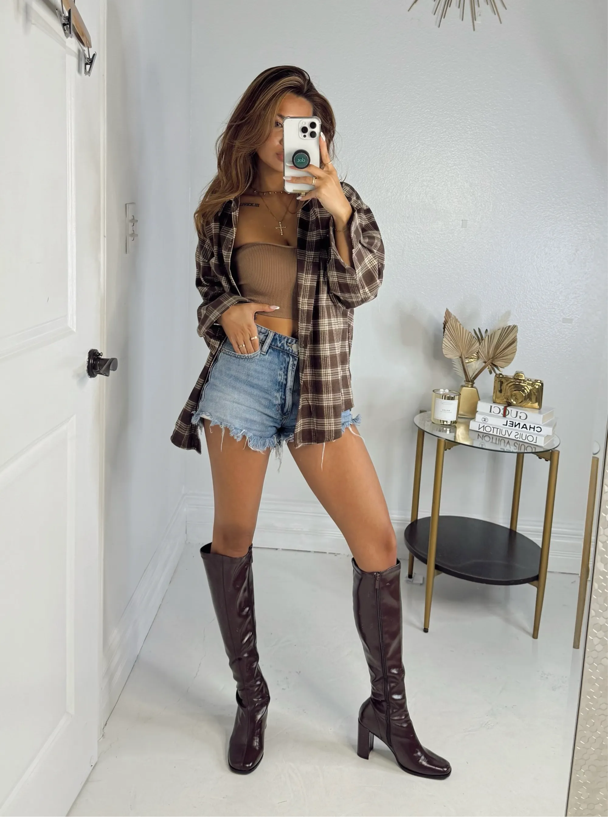 Espresso Brown Leather Knee High Boots