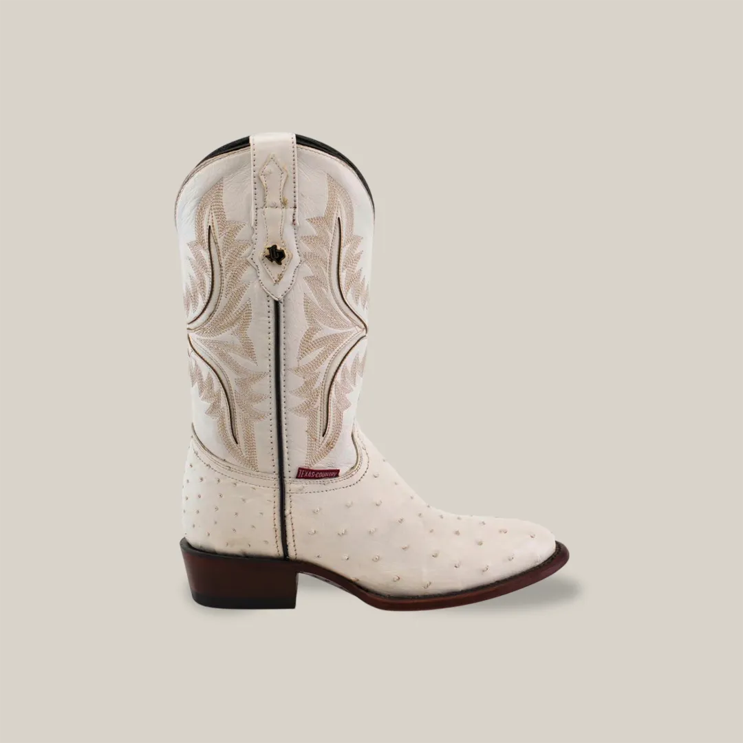 Exotic Full Quilt Ostrich - White - Round Toe