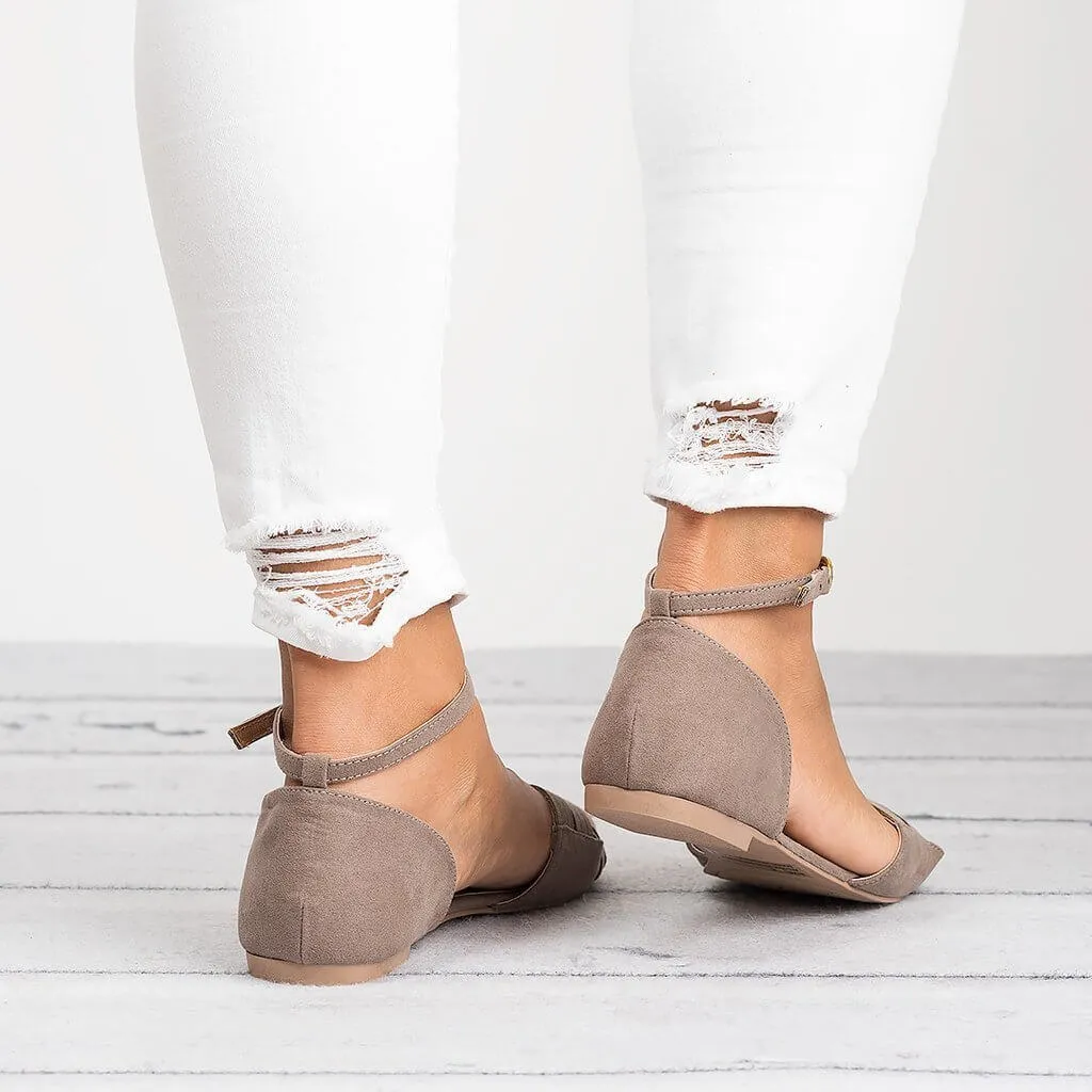 Flat Suede Peep Toe Buckle Sandals
