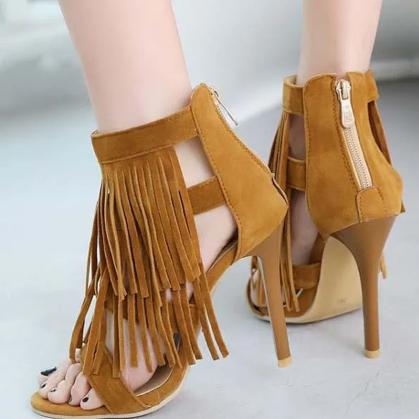 Fringe Embellished Cutout Round Toe Sandals