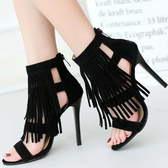 Fringe Embellished Cutout Round Toe Sandals
