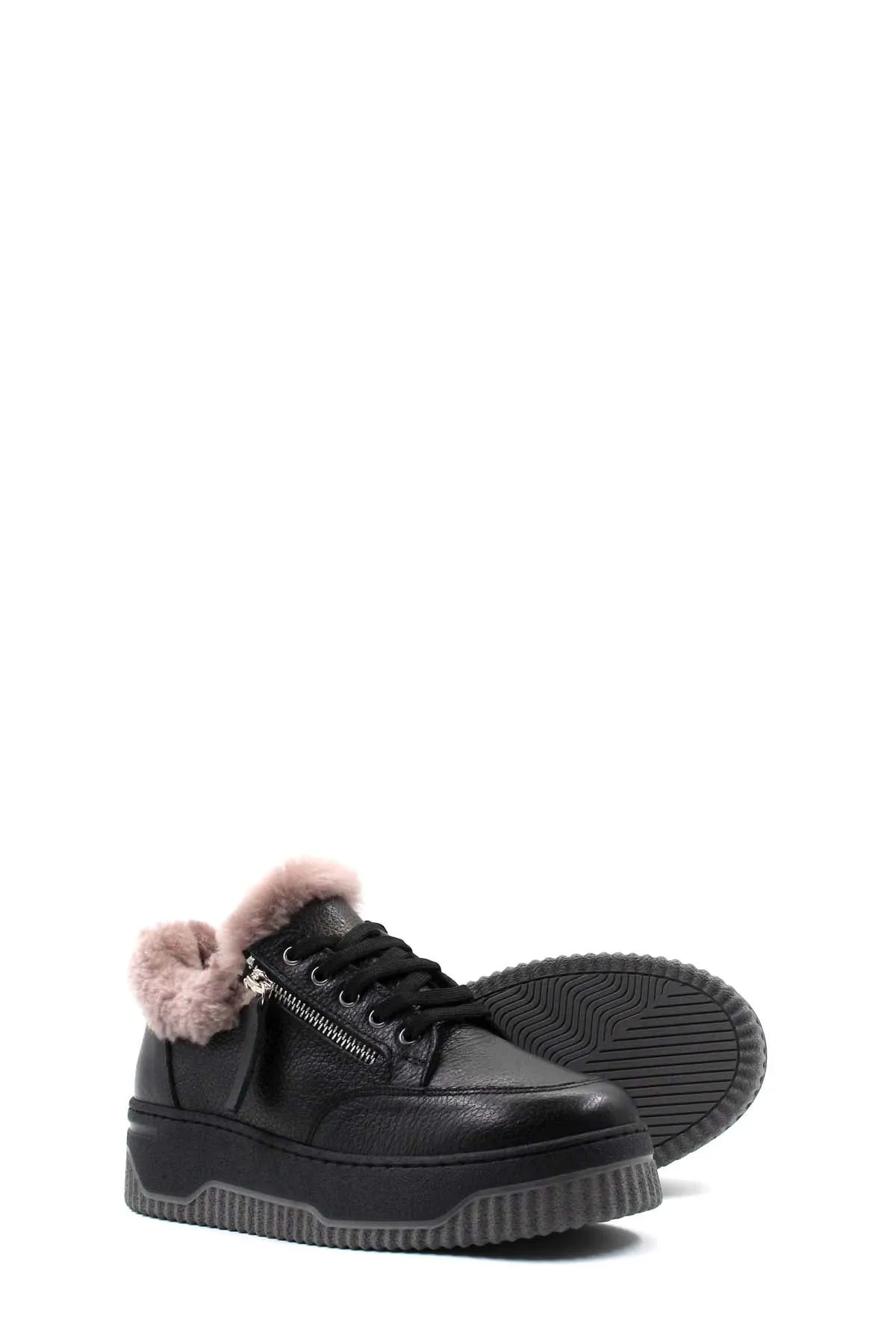 FST Genuine Leather Fur-lined Women's Casual Shoes 142KZA15 Black - Hof