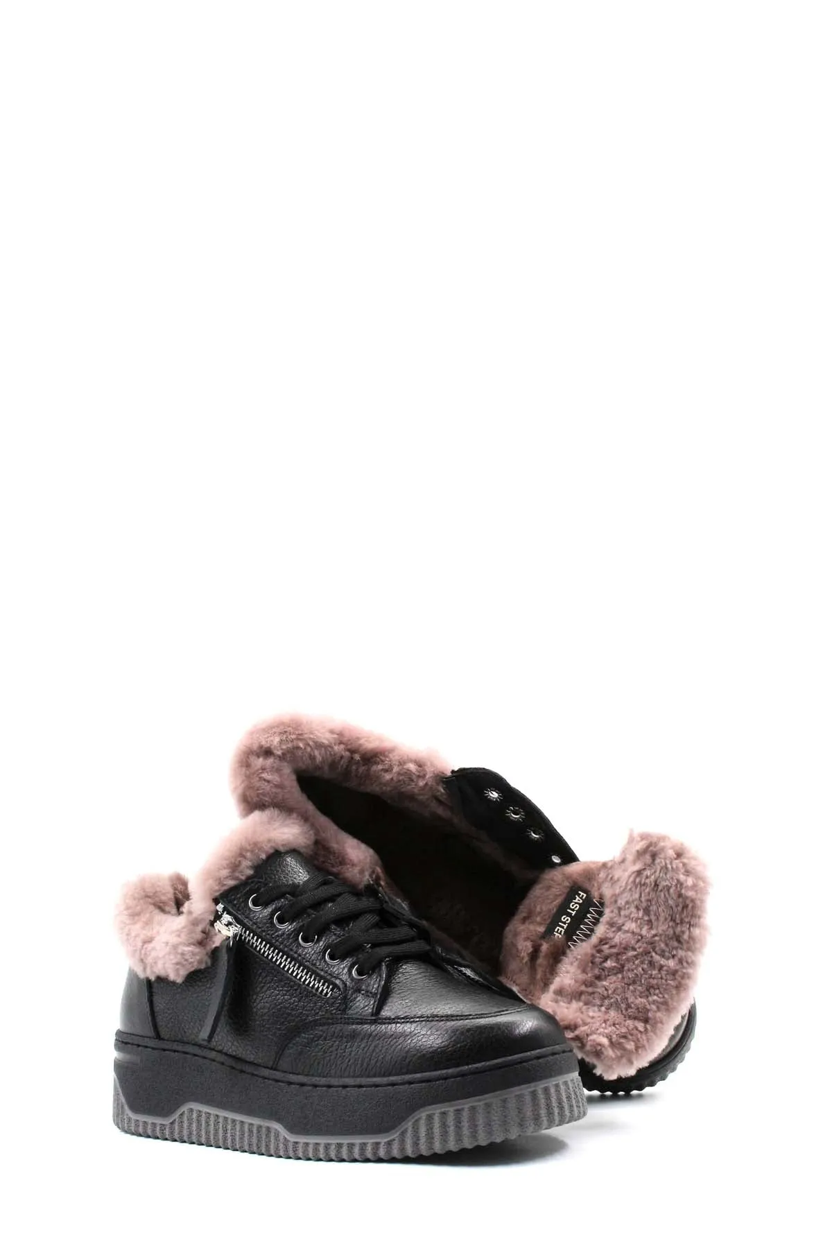 FST Genuine Leather Fur-lined Women's Casual Shoes 142KZA15 Black - Hof