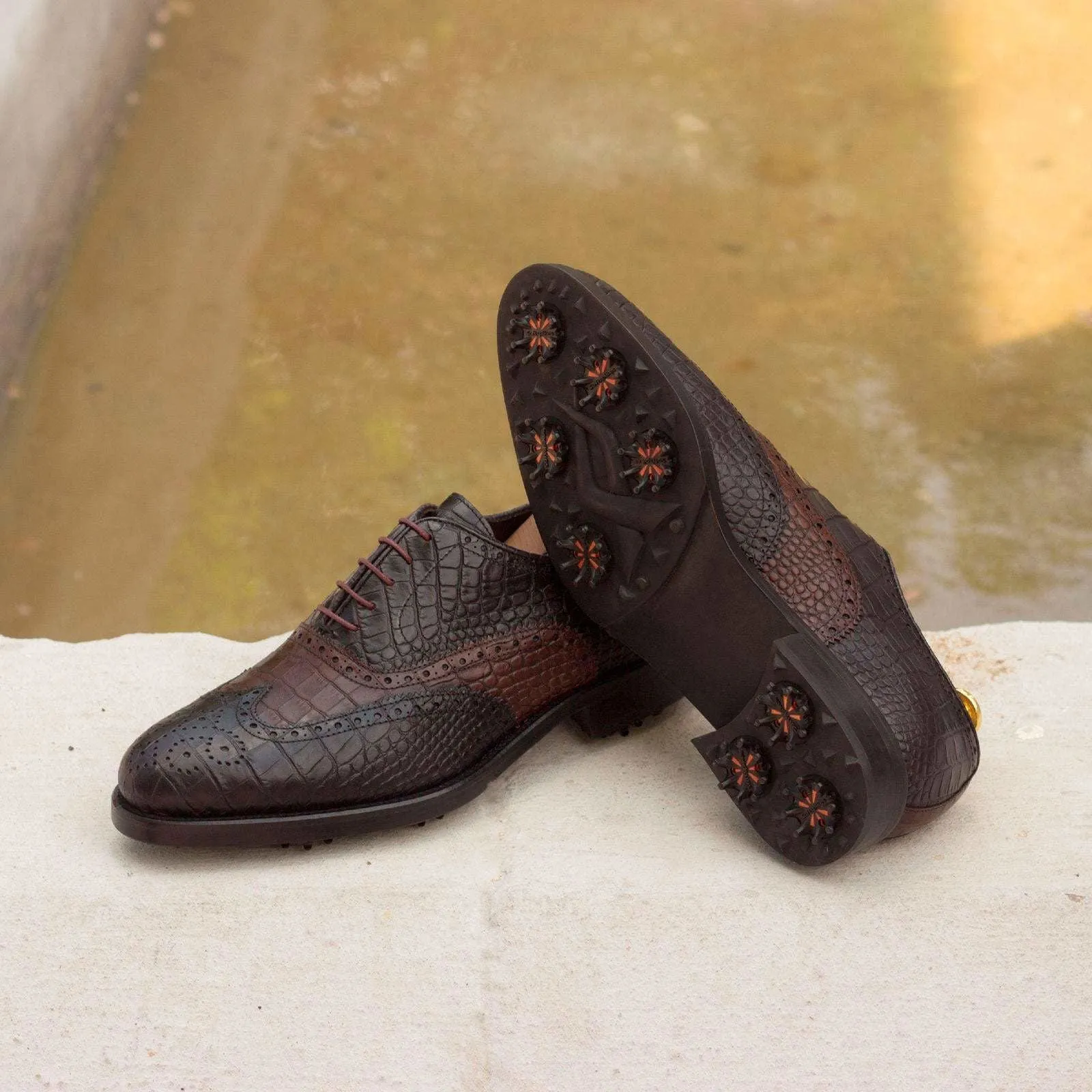 Full Brogue-Painted Croco, Brown, Black-Wholesale