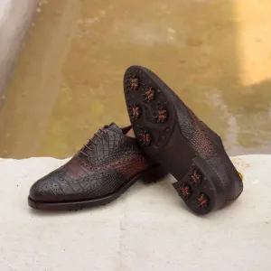 Full Brogue-Painted Croco, Brown, Black-Wholesale