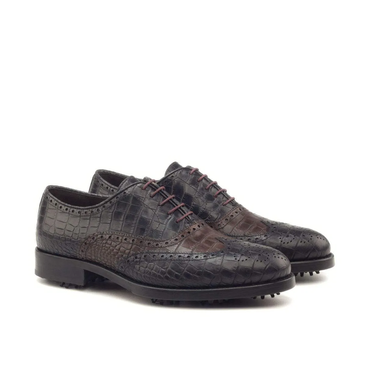Full Brogue-Painted Croco, Brown, Black-Wholesale