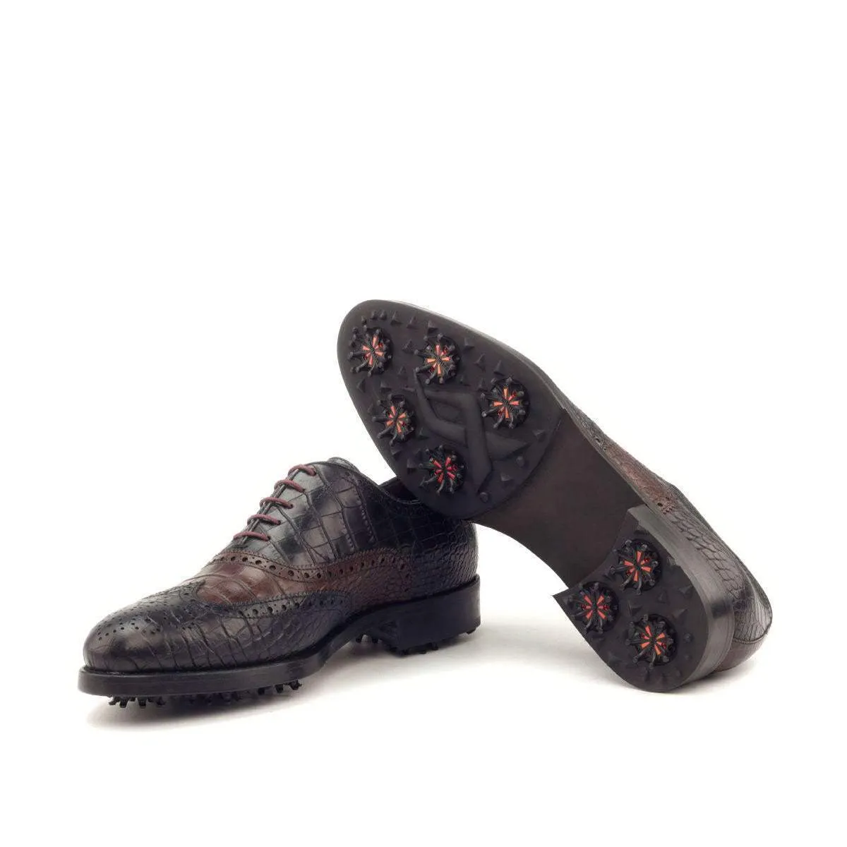 Full Brogue-Painted Croco, Brown, Black-Wholesale