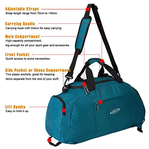 G4Free 3-Way Travel Duffel Backpack Luggage Gym Sports Bag with Shoe Compartment (Cyan)
