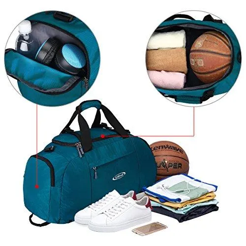 G4Free 3-Way Travel Duffel Backpack Luggage Gym Sports Bag with Shoe Compartment (Cyan)