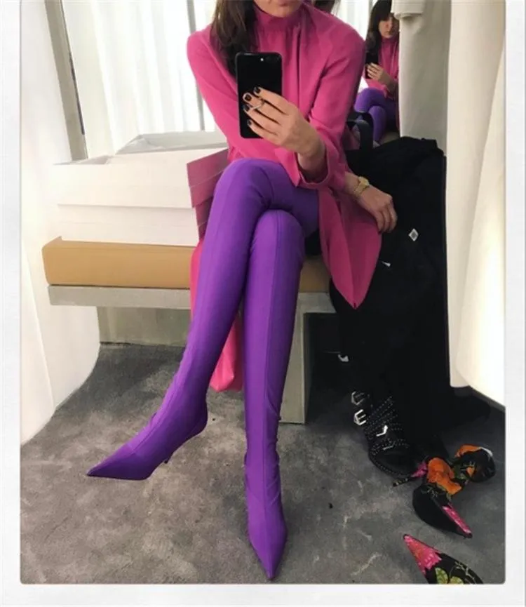High heeled pointed dance shoes multicolor custom knee stretch boots