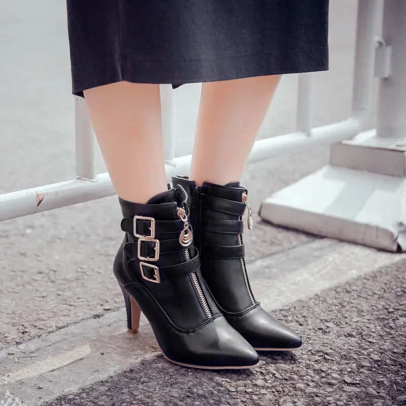 High heels buckles ankle short boots