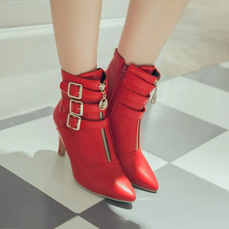 High heels buckles ankle short boots