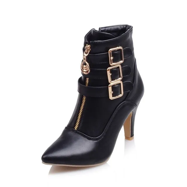 High heels buckles ankle short boots