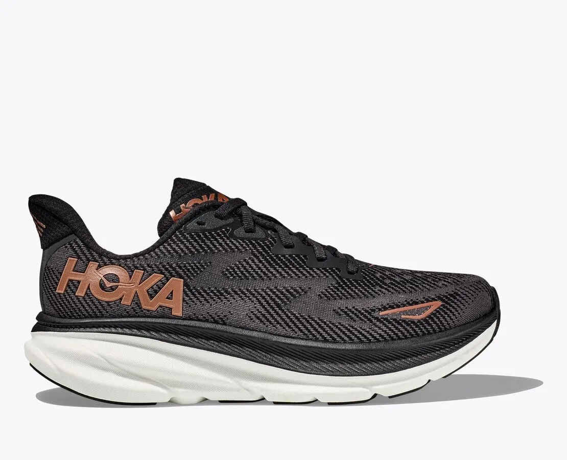 Hoka Women's Clifton 9 Running Shoe in Gull/Sea Ice, Vanilla/Astral, Black/White & Black/Rose Gold  Available in Wide Widths