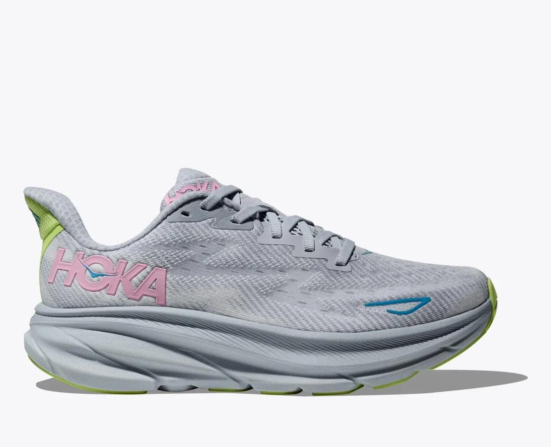 Hoka Women's Clifton 9 Running Shoe in Gull/Sea Ice, Vanilla/Astral, Black/White & Black/Rose Gold  Available in Wide Widths