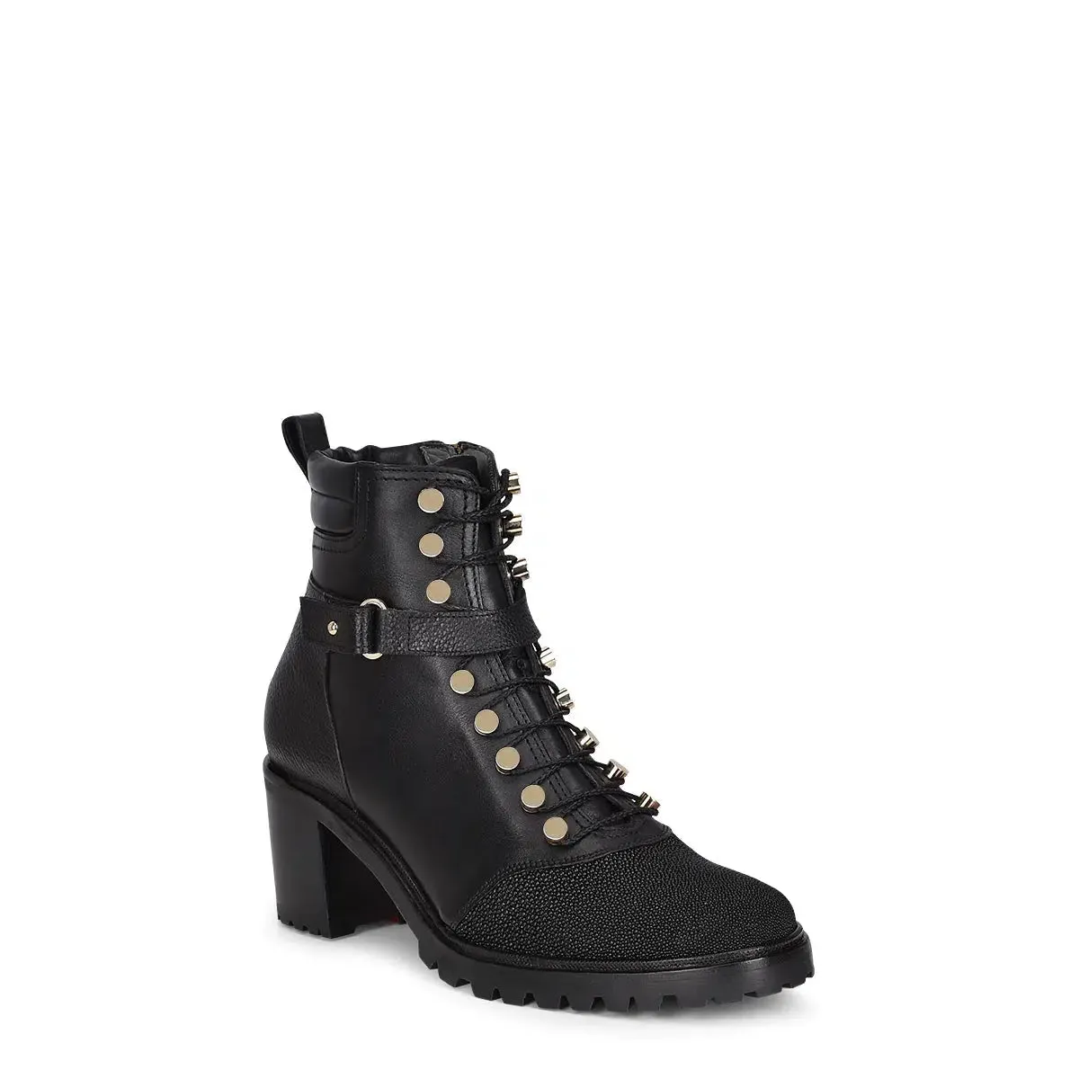 K34MTTS - Cuadra black fashion stingray ankle combat boots for women