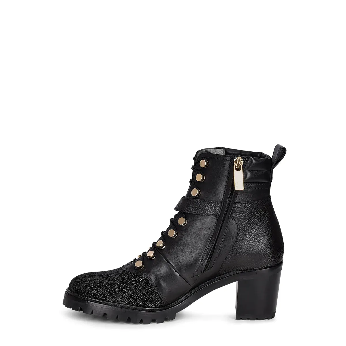 K34MTTS - Cuadra black fashion stingray ankle combat boots for women
