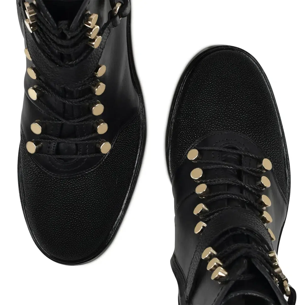 K34MTTS - Cuadra black fashion stingray ankle combat boots for women