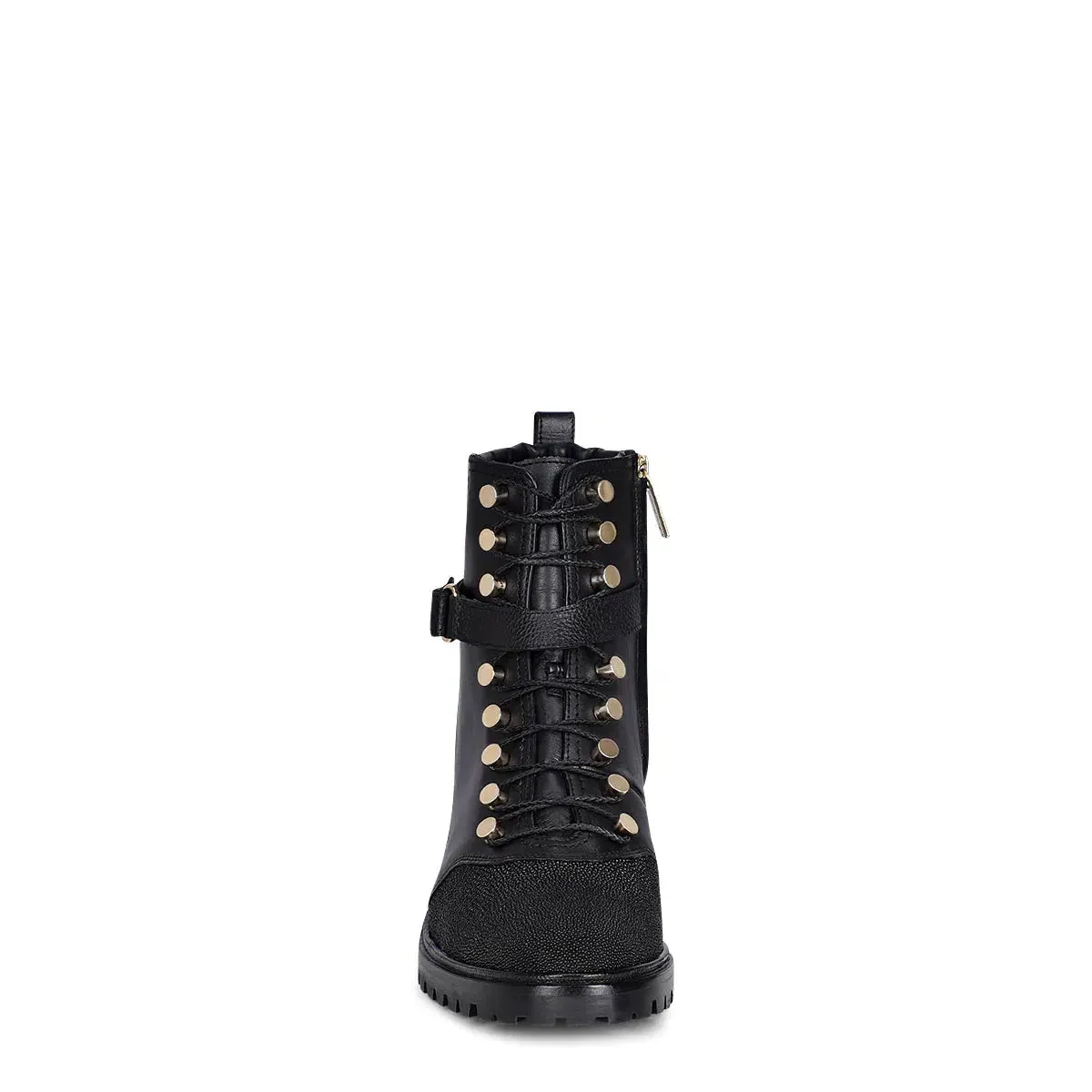 K34MTTS - Cuadra black fashion stingray ankle combat boots for women