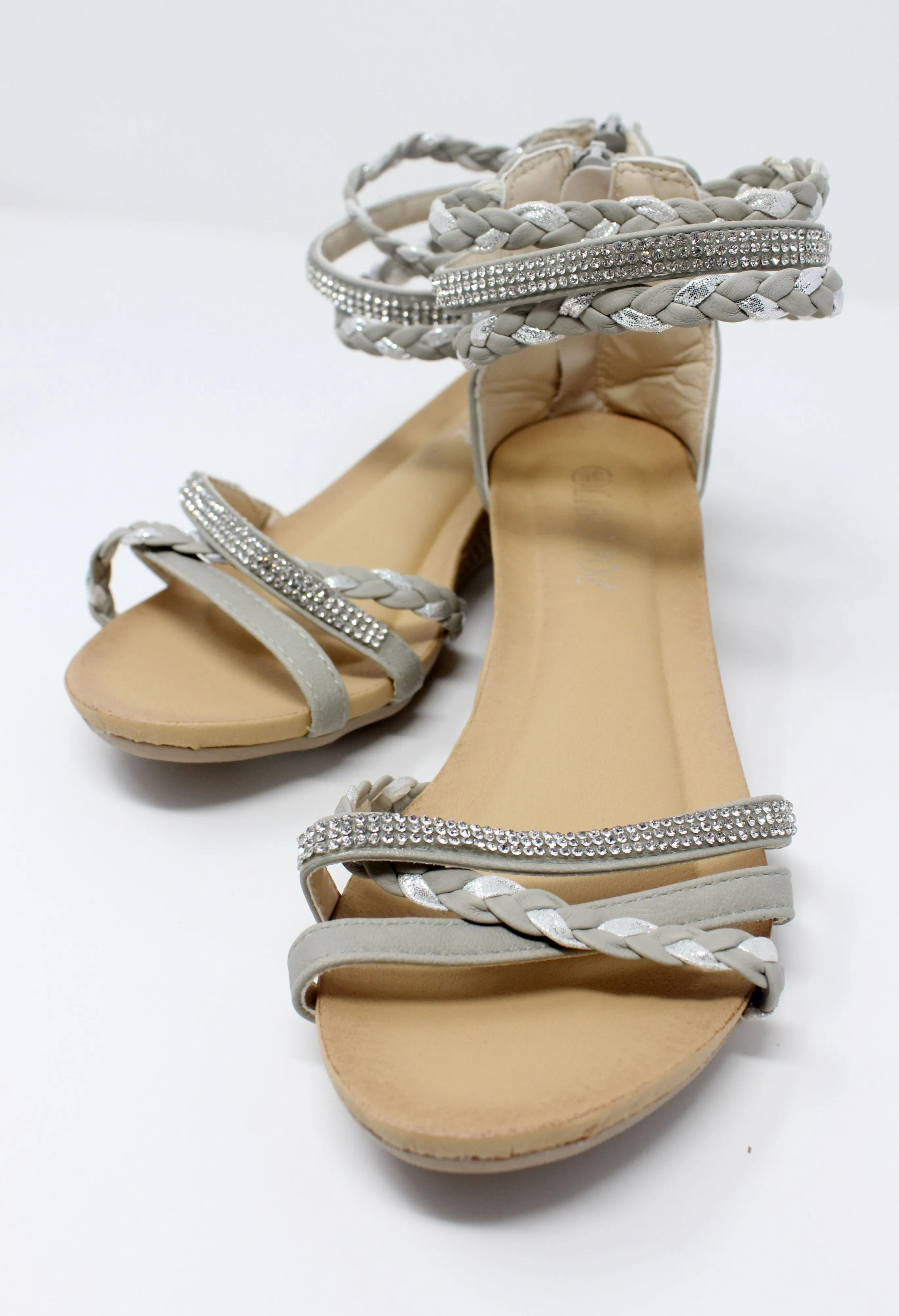 Light Grey Lightweight Ankle Strap Wedge Sandal-1