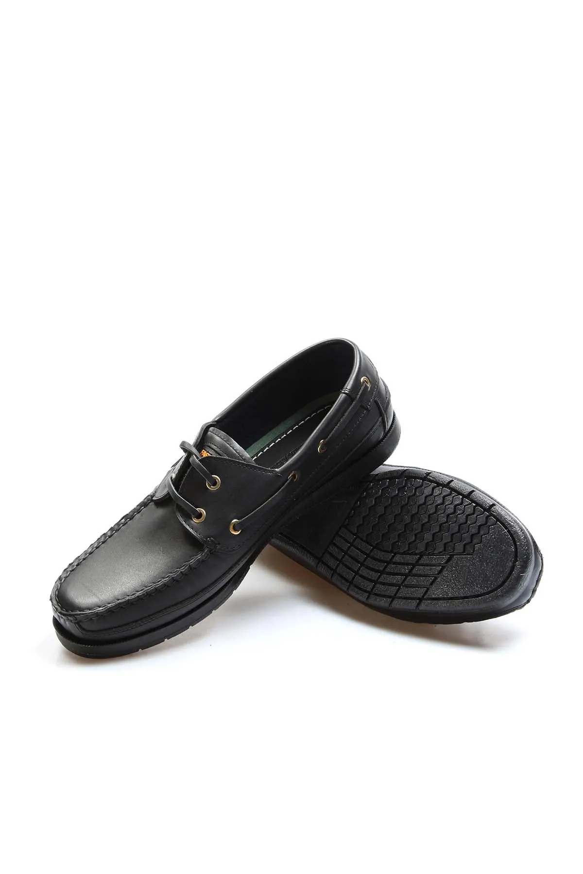 Men's Black Leather Shoes with Gold Eyelets - Wessi