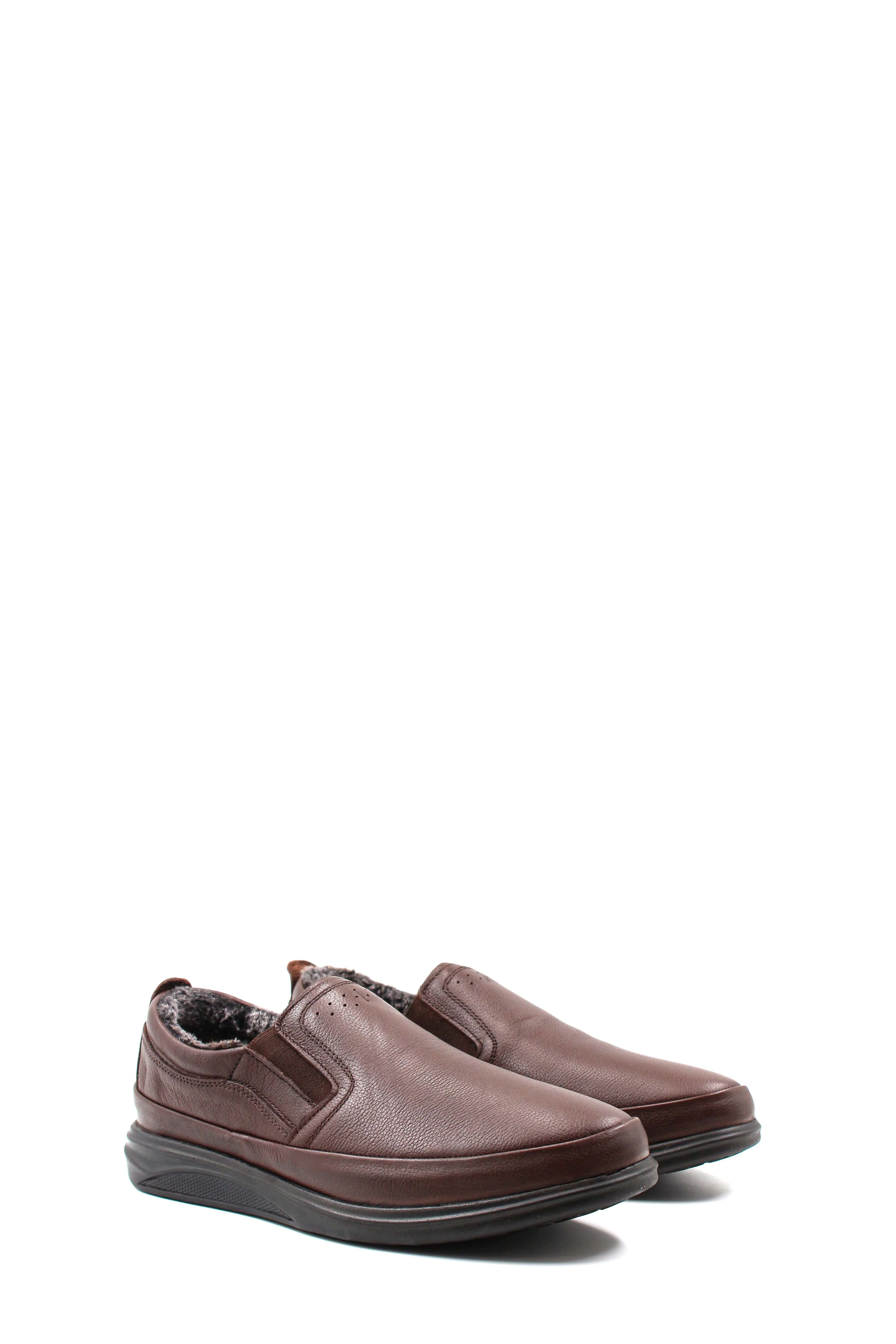 Men's Brown Fur-Lined Slip-On Shoes-Wessi