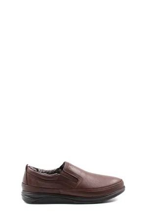Men's Brown Fur-Lined Slip-On Shoes-Wessi