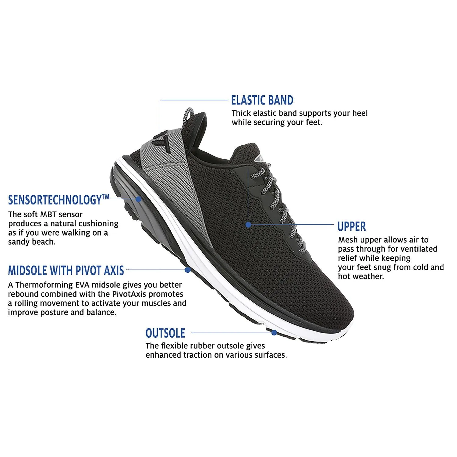 Men's MBT Gadi Black/White Mesh