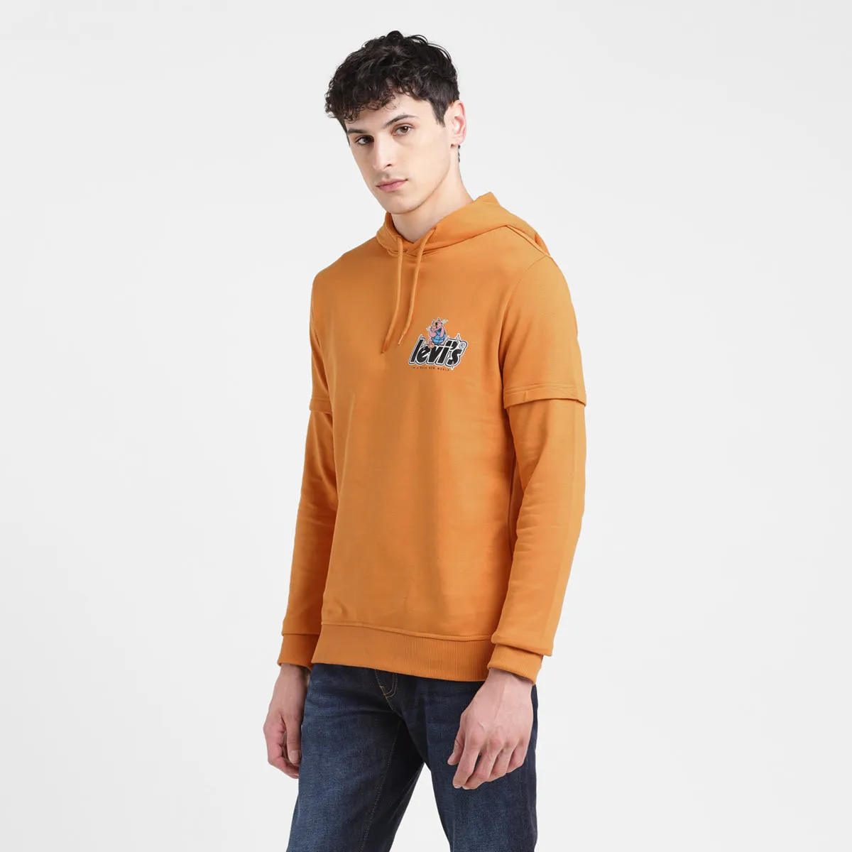Men's Solid Orange Hooded Sweatshirt