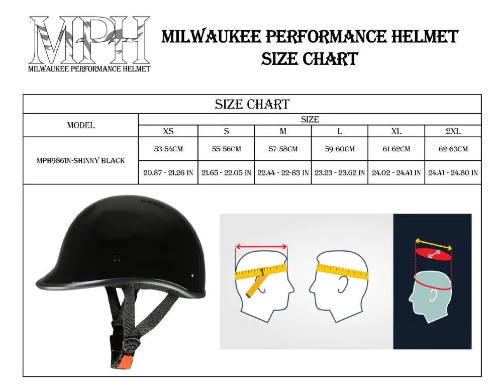 Milwaukee Performance Helmets MPH9861N 'Derby' Novelty Glossy Black Half Helmet