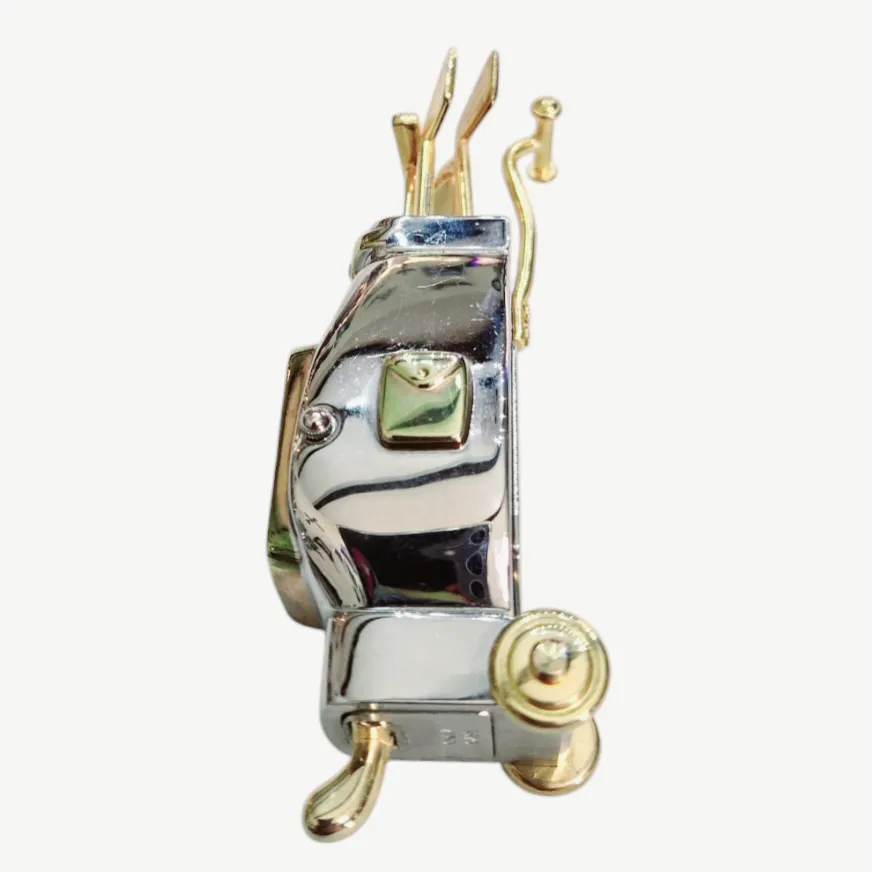 Minature Timex *Vtg. Silver/Gold Golf Bag w/ Clubs Watch Clock Quartz