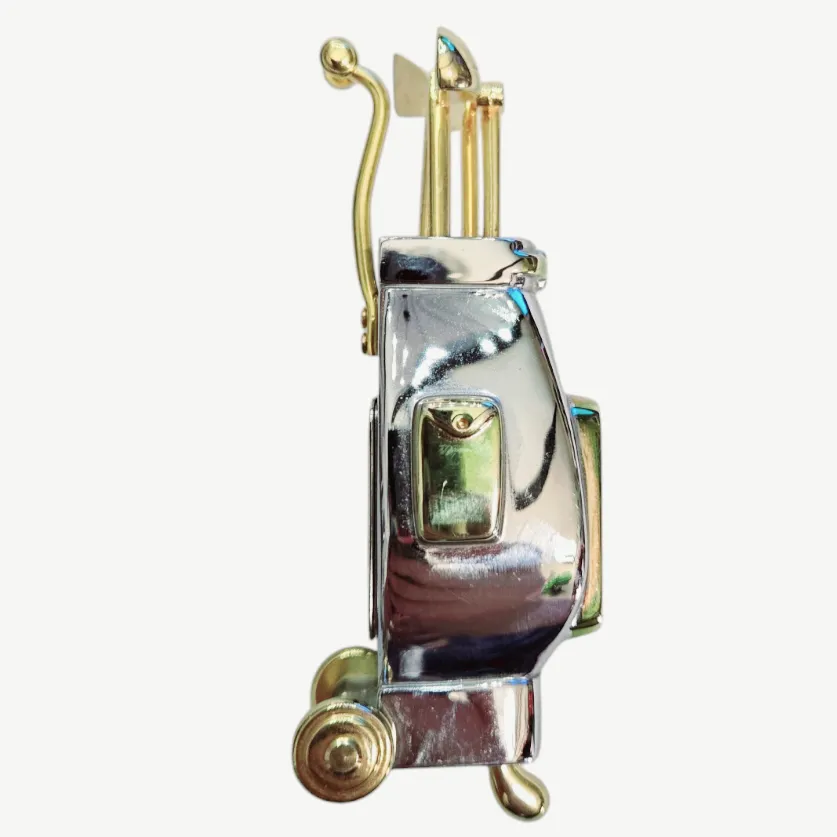 Minature Timex *Vtg. Silver/Gold Golf Bag w/ Clubs Watch Clock Quartz