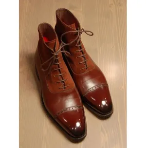 New Handmade Brown Suede and Leather Boots for Men
