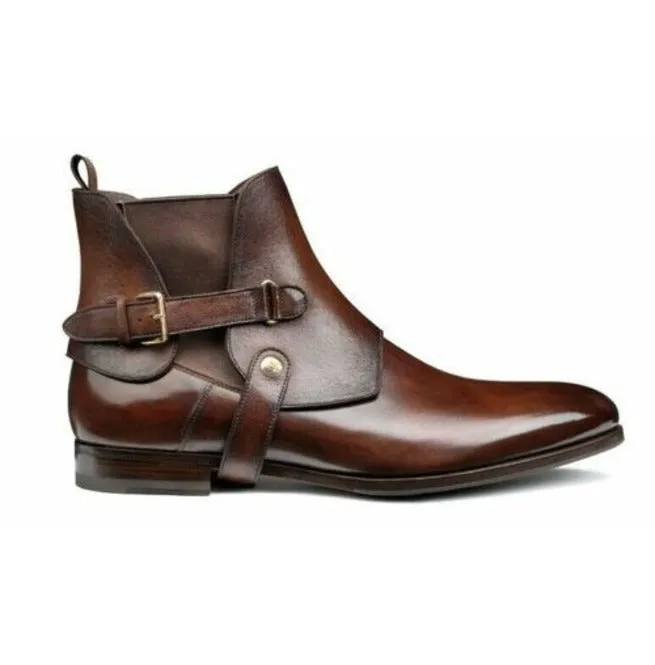 New Handmade Stylish Cover Chelsea Brown Pure Leather Ankle Boots for Men’s