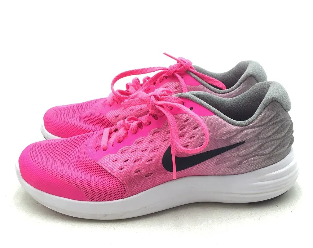 Nike Girls Lunarstelos 844974-600 Pink Gray Running Shoes - Size 5