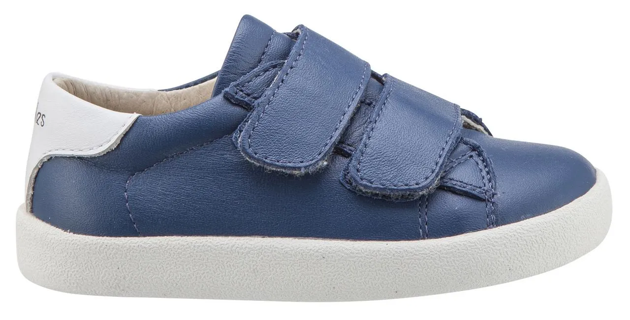 Old Soles Boy's & Girl's 5017 Toddy Shoe Blue and White Leather Bicolor Sneaker Shoe with Double Hook and Loop Straps