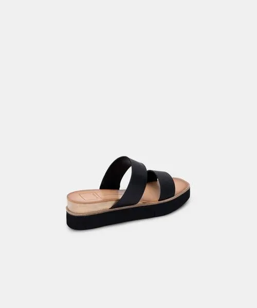 Parni Two Strap Embossed Leather Sandal | Black Leather