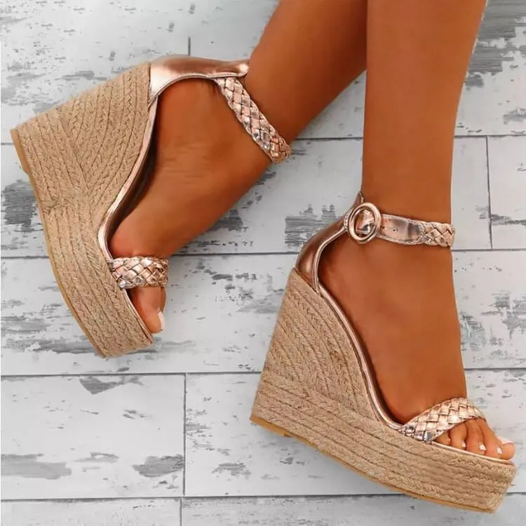 Platform Espadrille Heel  Buckle Platform Sandals