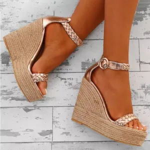 Platform Espadrille Heel  Buckle Platform Sandals