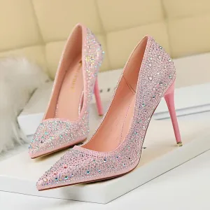Point Toe Rhinestone Stiletto Heel Ankle Pumps
