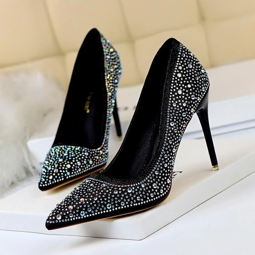 Point Toe Rhinestone Stiletto Heel Ankle Pumps