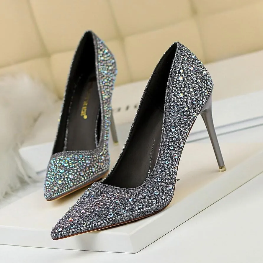 Point Toe Rhinestone Stiletto Heel Ankle Pumps