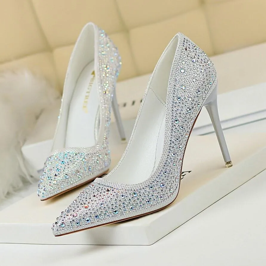 Point Toe Rhinestone Stiletto Heel Ankle Pumps