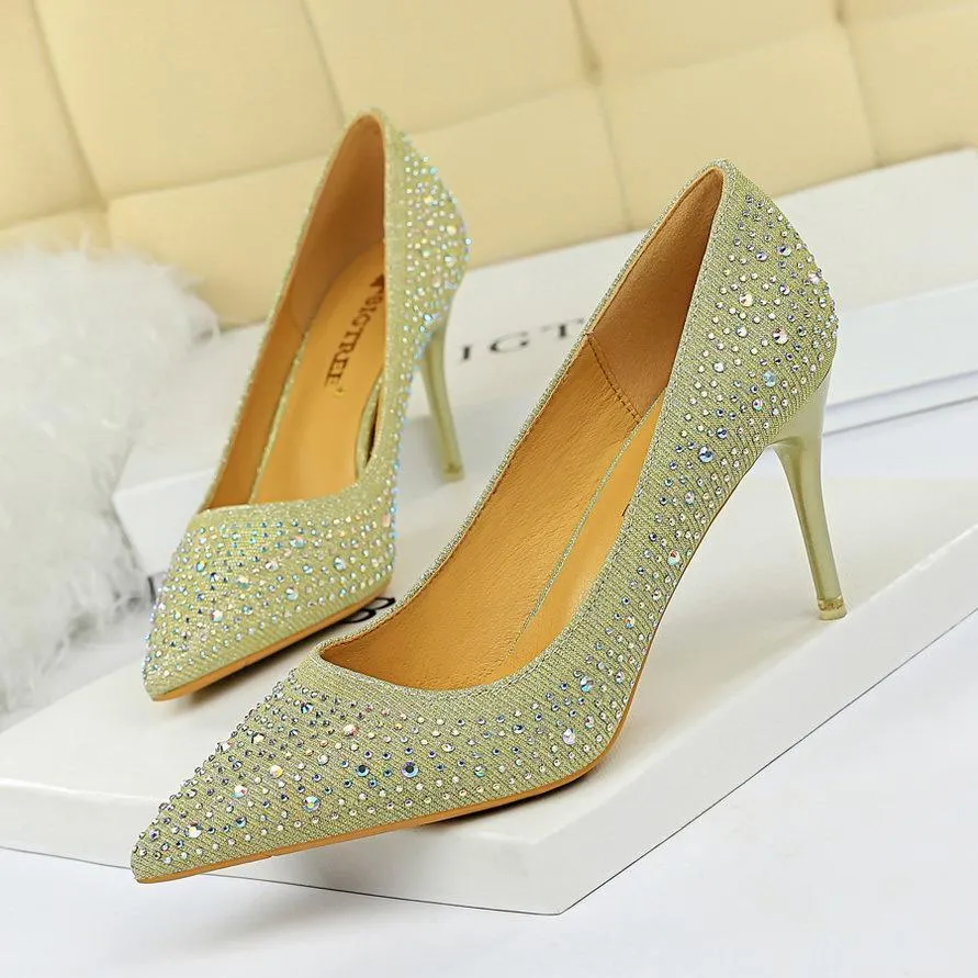 Point Toe Rhinestone Stiletto Heel Ankle Pumps