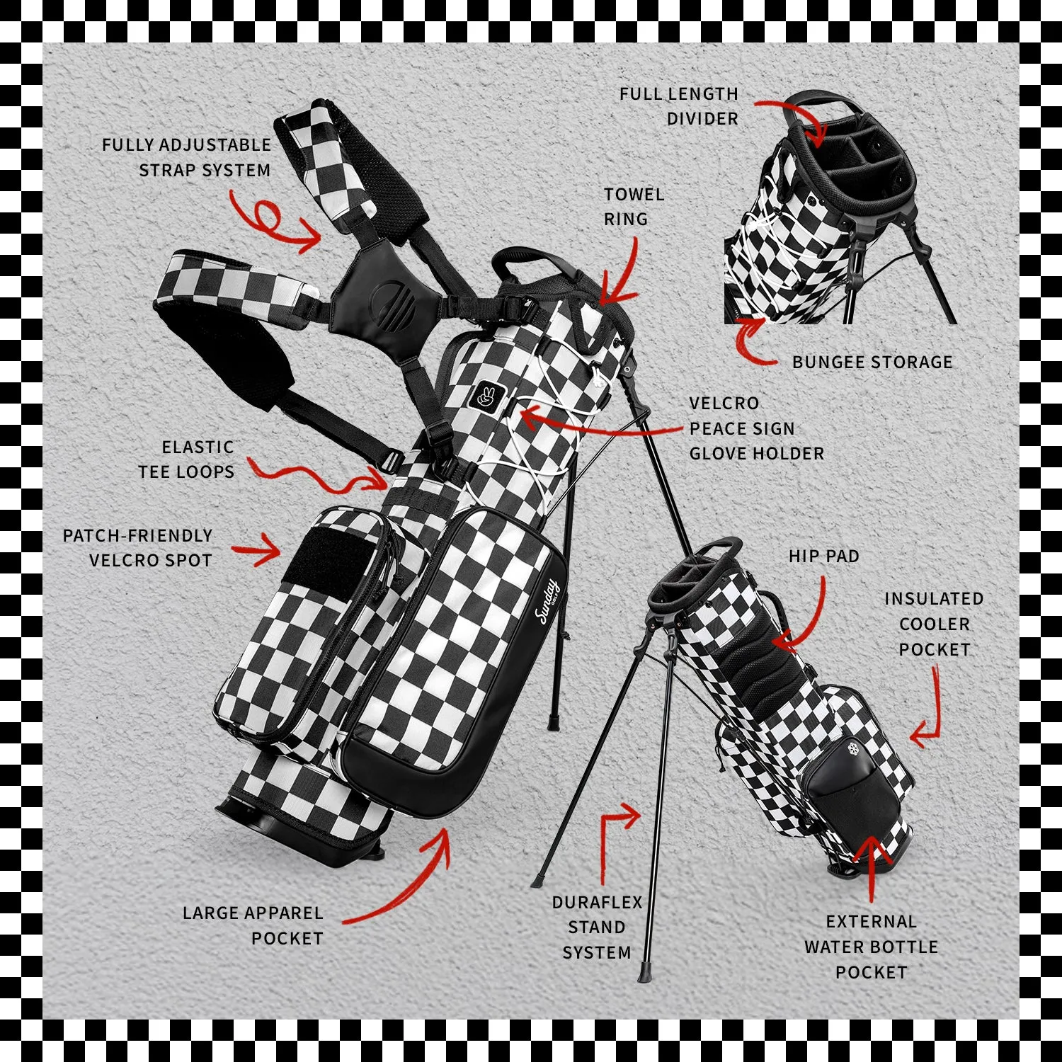 Recess Kids Golf Bag | Black/White Checker