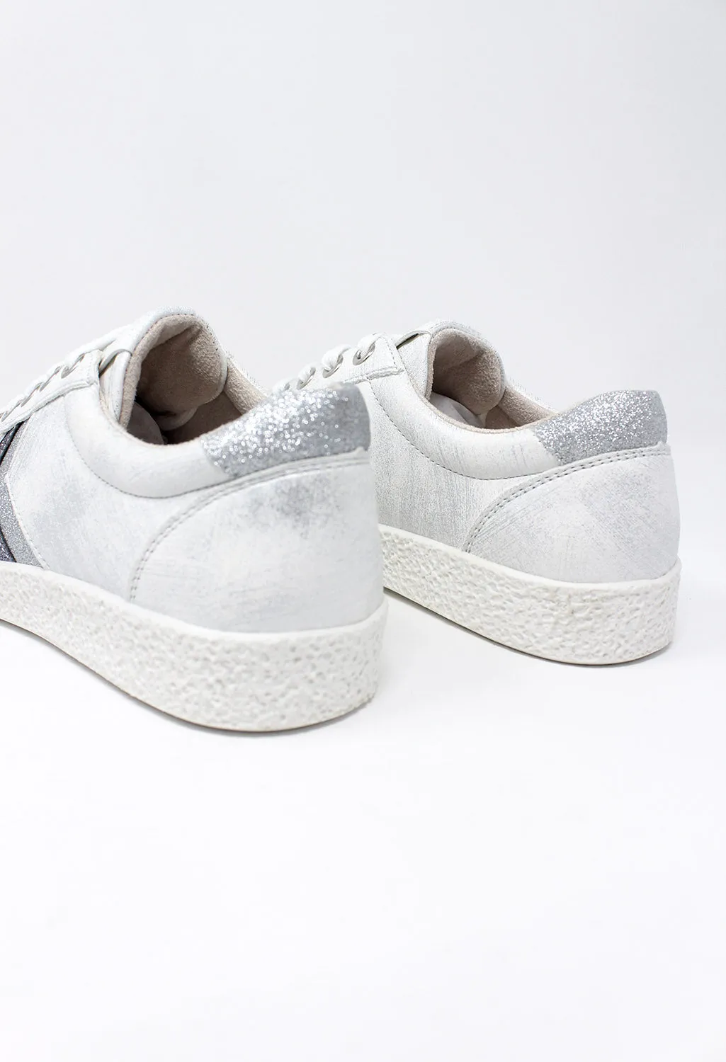 Silver Laced Trainers with Zig-Zag Glitter Stripes