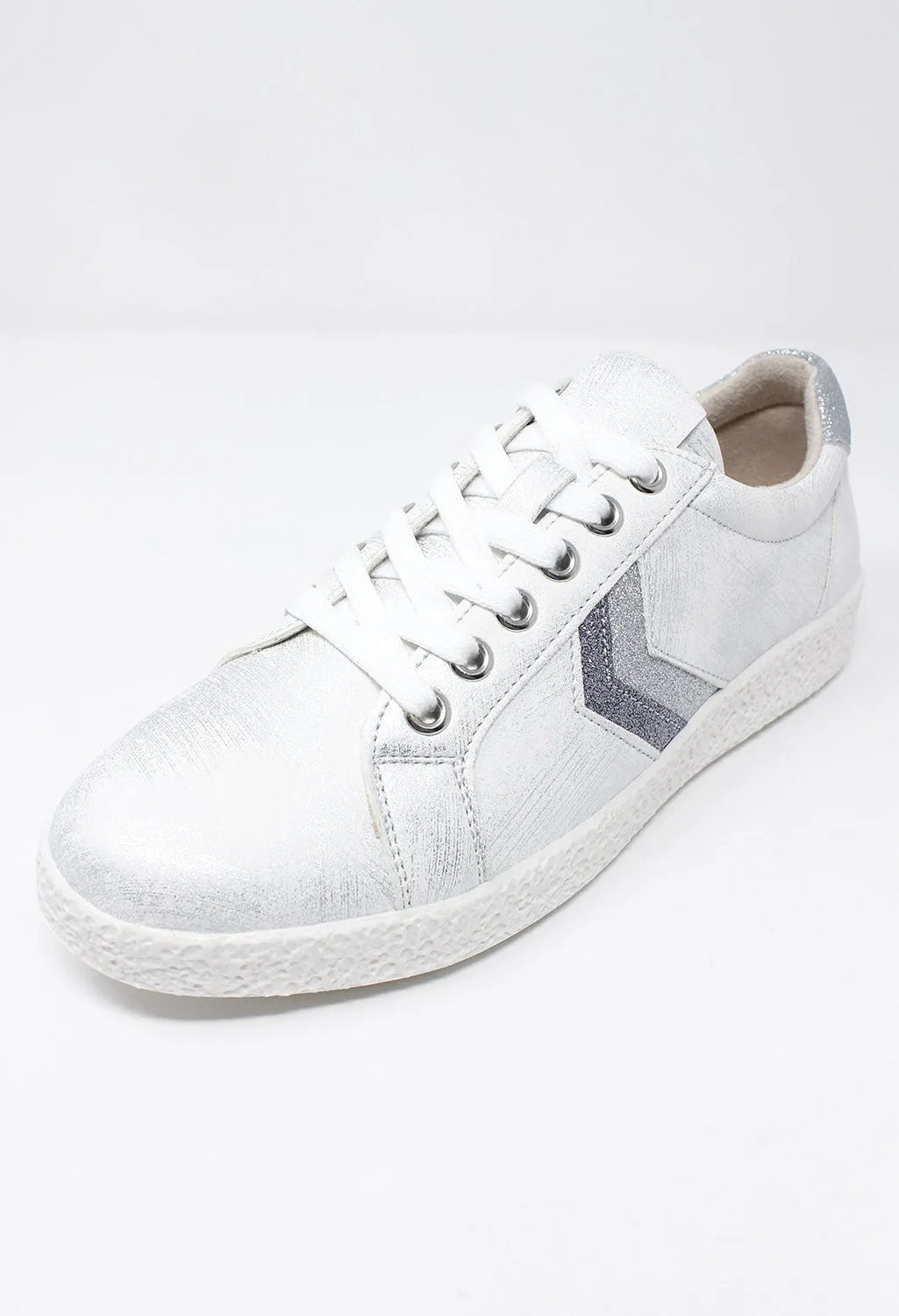 Silver Laced Trainers with Zig-Zag Glitter Stripes